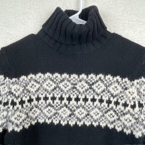Gap Chunky Lambs Wool Black Fair Isle Turtle Neck Sweater - Picture 2 of 8